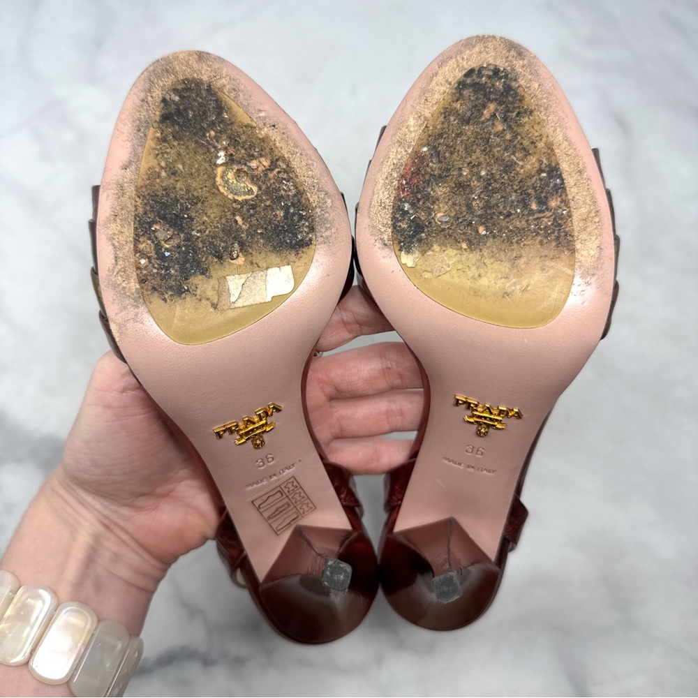 PRADA Vintage Y2K Metallic Leather Ankle Strap Platform Sandal Pumps Heels 36 - Picture 10 of 14